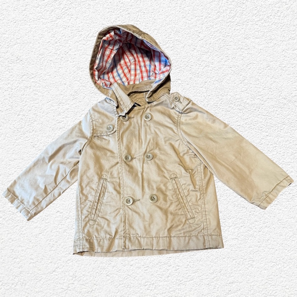 Baby Gap Khaki Rain Coat, plaid lined, 18-24 month